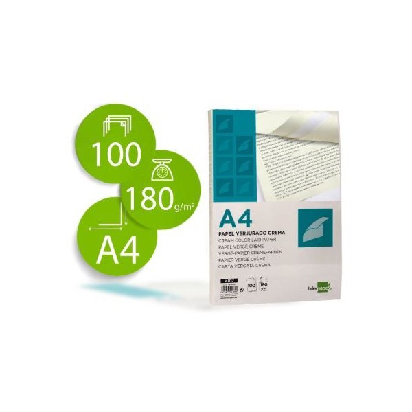 PAPEL VERGE A4 180gr. 100FLS CREME