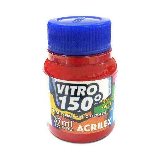 FRASCO TINTA P/ VIDRO ACRILEX VITRO 150º  37ML VERMELHO ESCARLATE 508