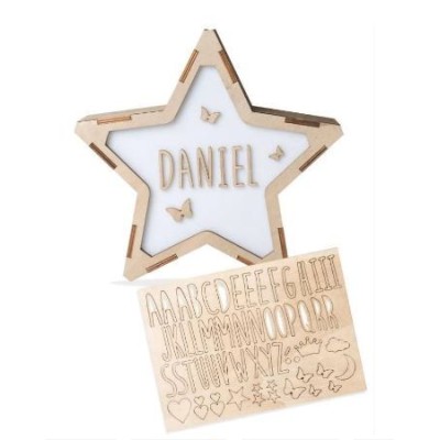 ESTRELA LUMINOSA JUNIOR EM MADEIRA PERSONALIZAVEL 