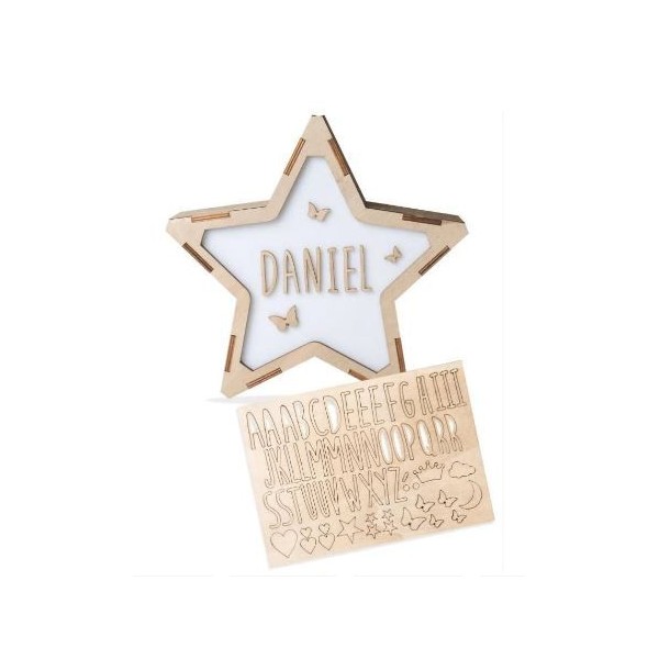 ESTRELA LUMINOSA JUNIOR EM MADEIRA PERSONALIZAVEL 