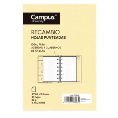RECARGA PONTILHADO P/ CADERNO MULTIFUNCIONAL A7 C/ ARGOLAS CAPA PP C/ RECARGA PAPEL - CORES SORTIDAS