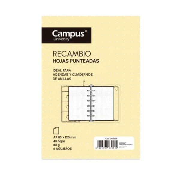 RECARGA PONTILHADO P/ CADERNO MULTIFUNCIONAL A7 C/ ARGOLAS CAPA PP C/ RECARGA PAPEL - CORES SORTIDAS
