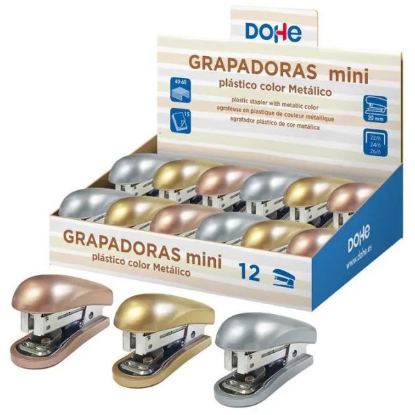 MINI AGRAFADOR DOHE  (24/6) CORES METALICAS SORTIDAS - PRATA / OURO / COBRE