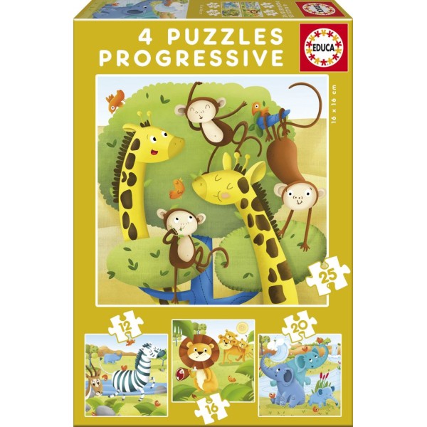PUZZLE EDUCA 12-16-20-25 PECAS PROGRESSIVO ANIMAIS SELVAGENS
