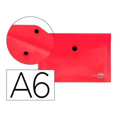BOLSA ENVELOPE A6 PLASTICO C/FECHO MOLA/VELCRO VERMELHO TRANSLUCIDO