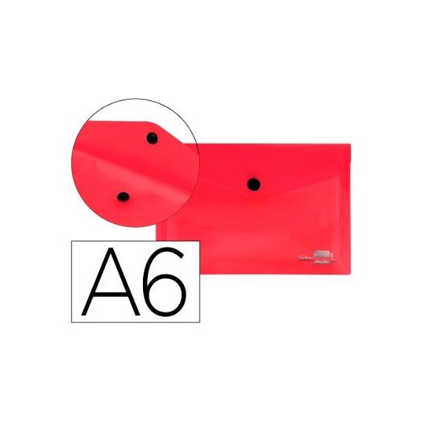 BOLSA ENVELOPE A6 PLASTICO C/FECHO MOLA/VELCRO VERMELHO TRANSLUCIDO
