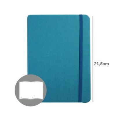 BLOCO NOTAS LISO 215x145mm  116FLS CAPA SEMI PELE AZUL TURQUESA C/ELASTICO