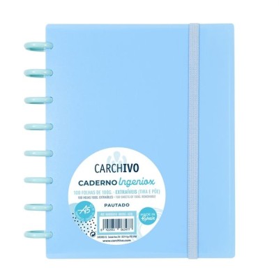 CADERNO INTELIGENTE "PP" INGENIOX A5 100gr. 100FLS PAUTADO COR AZUL PASTEL