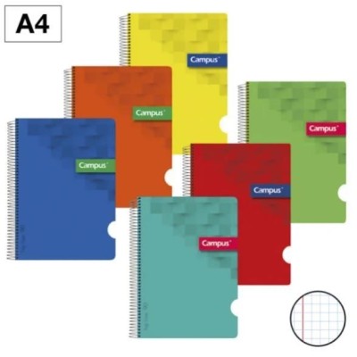 CADERNO ESPIRAL CAPA PLASTICA CAMPUS A4 80FLS 90gr. QUADRICULADO CORES VIVAS SORTIDAS