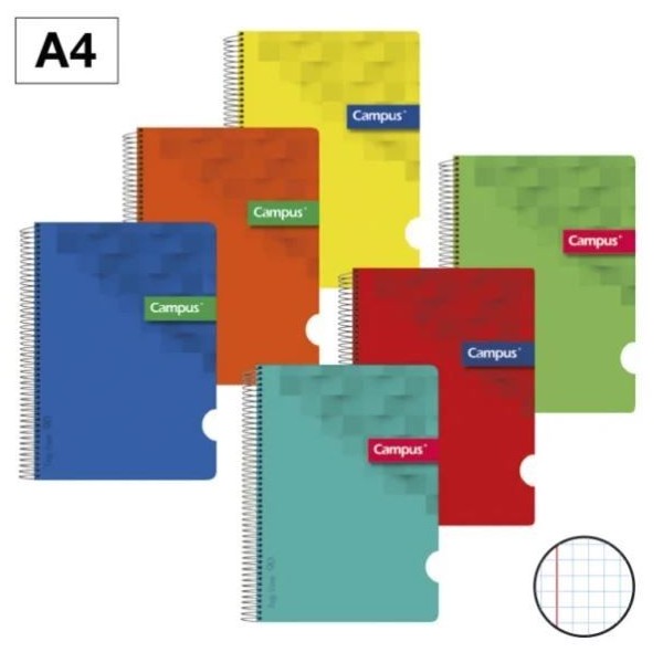 CADERNO ESPIRAL CAPA PLASTICA CAMPUS A4 80FLS 90gr. QUADRICULADO CORES VIVAS SORTIDAS