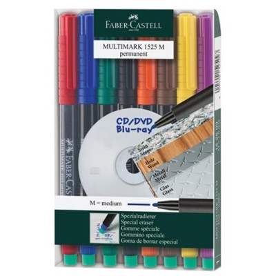 KIT 8x MARCADOR ACETATO PERMANENTE FABER- CASTELL MULTIMARK M 1.0mm  CORES SORTIDAS