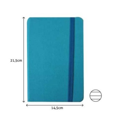BLOCO NOTAS PAUTADO 215x145mm  116FLS CAPA SEMI PELE AZUL TURQUESA C/ELASTICO