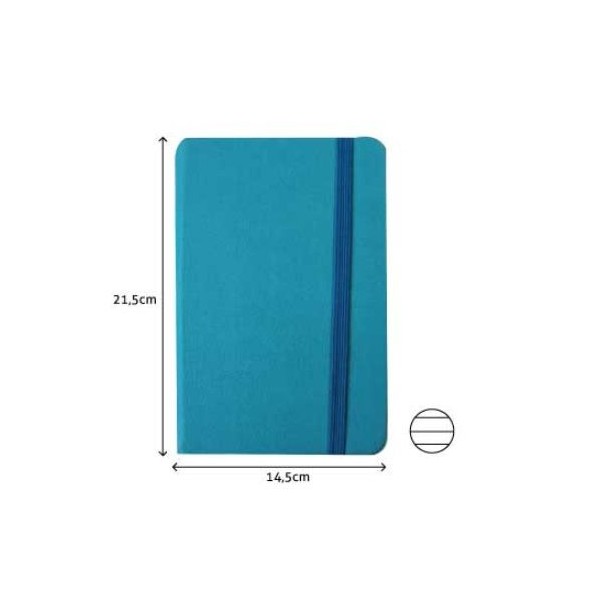 BLOCO NOTAS PAUTADO 215x145mm  116FLS CAPA SEMI PELE AZUL TURQUESA C/ELASTICO