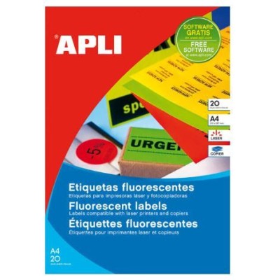 ETIQUETAS APLI LASER A4 20 FLS x 8 ETIQ. AMARELO FLUORESCENTE