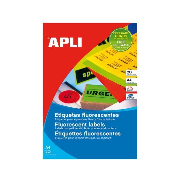 ETIQUETAS APLI LASER A4 20 FLS x 8 ETIQ. AMARELO FLUORESCENTE