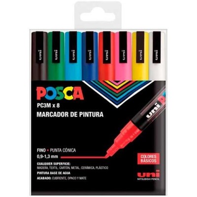 BLISTER C/ 8 x MARCADORES UNIBALL POSCA PC3M 0,9-1.3mm 