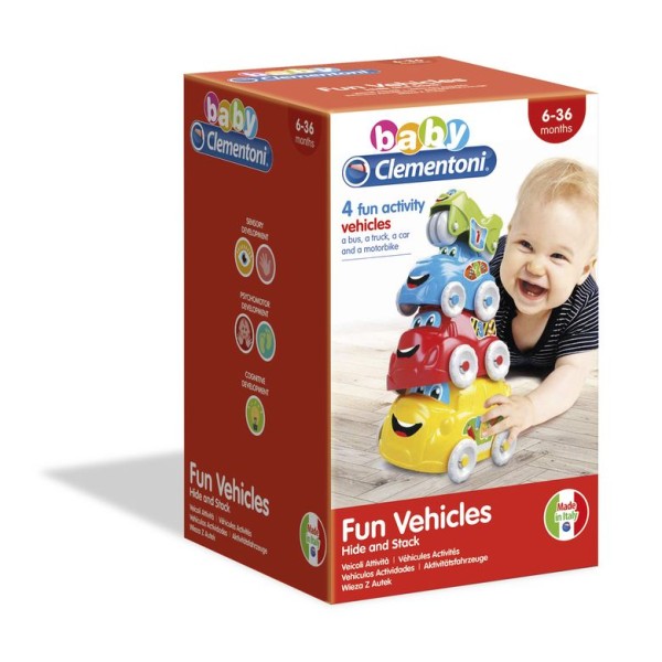 JOGO CLEMENTONI BABY VEICULOS DIVERTIDOS EMPILHAVEIS