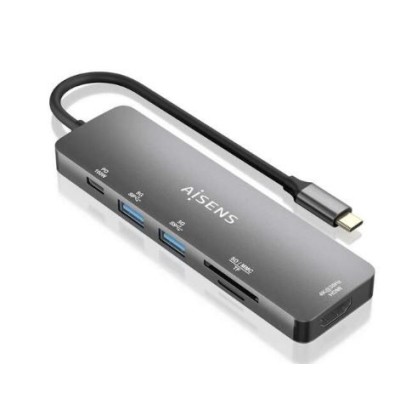 HUB AISENS C/ 6xPORTAS 1xHDMI - 2xUSB-A - 1xUSB-C PD 100W - 1xSD - 1xMicro SD  (CABO USB-C 15CM) 