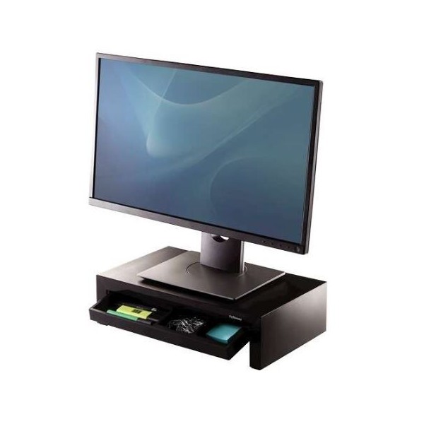 SUPORTE MONITOR FELLOWES DESIGNER SUITES 3x ALTURAS C/ GAVETA PRETO