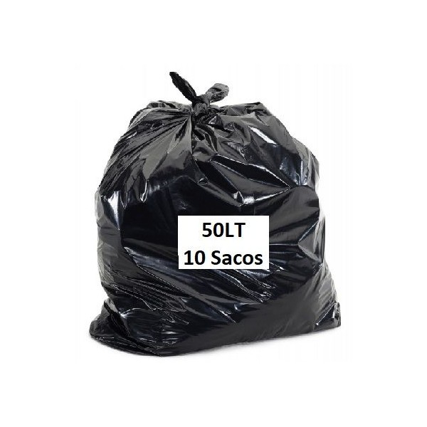 ROLO C/ 10 x SACOS LIXO PLASTICO PRETO 50LTS (60x80cm)