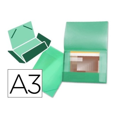 PASTA / CAPA PROJETOS POLIPROPILENO A3+ C/ ABAS C/ ELASTICO LOMBADA FLEXIVEL - VERDE TRANSPARENTE