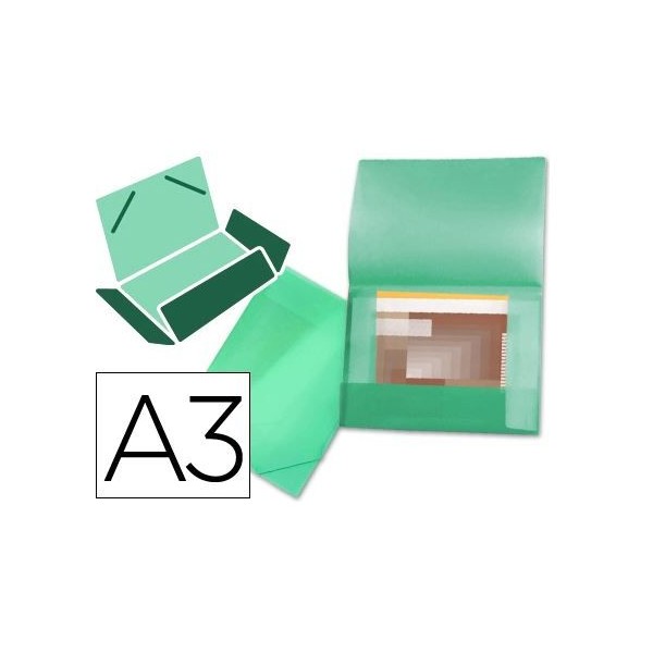 PASTA / CAPA PROJETOS POLIPROPILENO A3+ C/ ABAS C/ ELASTICO LOMBADA FLEXIVEL - VERDE TRANSPARENTE