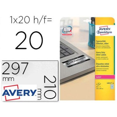 ETIQUETAS AVERY LASERJET POLIESTER 210x297MM PRATA 20FLS