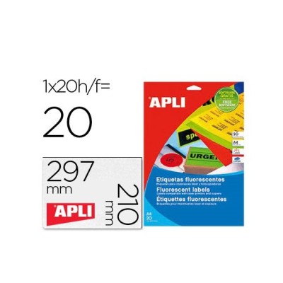 ETIQUETAS APLI LASER  A4 210x297mm LARANJA 20FLS