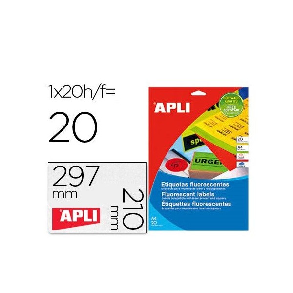 ETIQUETAS APLI LASER  A4 210x297mm LARANJA 20FLS