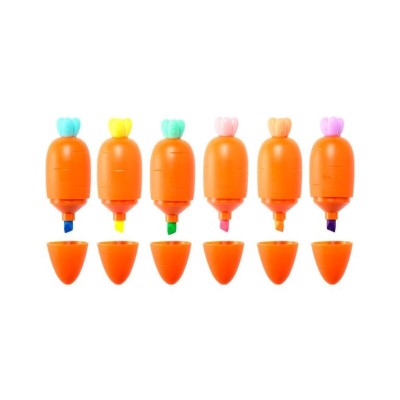 KIT 6 x MINI MARCADORES FLUORESCENTES EM FORMA DE CENOURA CORES SORTIDAS