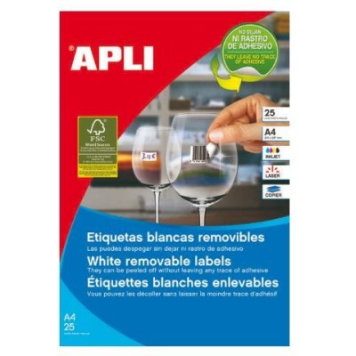 ETIQUETAS REMOVIVEIS APLI A4 25.4x10MM 25FLS x 189 ETIQ. 