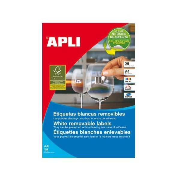 ETIQUETAS REMOVIVEIS APLI A4 25.4x10MM 25FLS x 189 ETIQ. 
