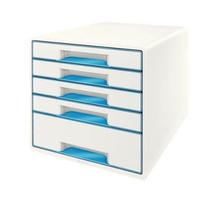 MODULO ARQUIVADOR SECRETARIA LEITZ WOW C/5 GAVETAS EM AZUL METALICO E BRANCO