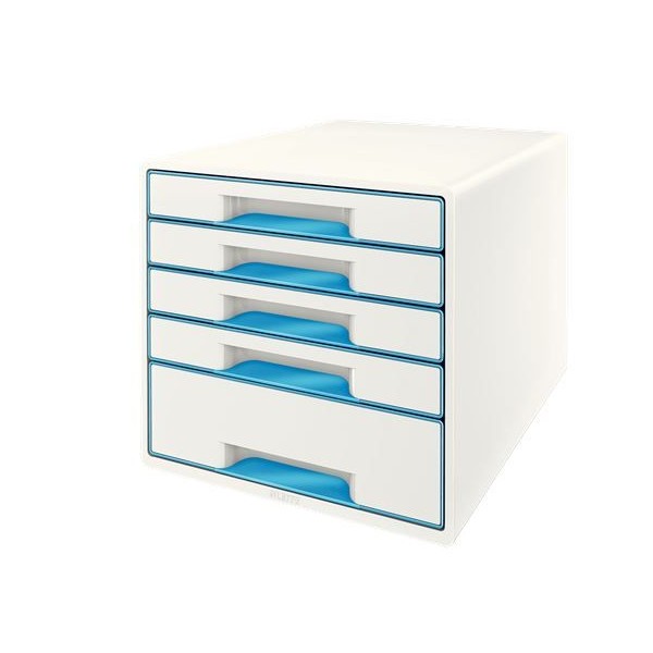 MODULO ARQUIVADOR SECRETARIA LEITZ WOW C/5 GAVETAS EM AZUL METALICO E BRANCO