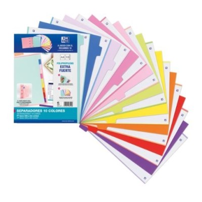 SEPARADOR PLASTICO OXFORD EXTRA GROSSO (500My) A4 10 POSIÇOES - CORES VIVAS