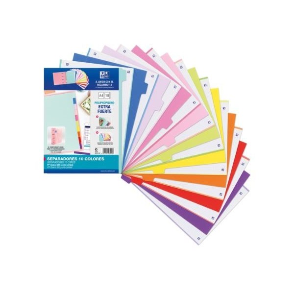 SEPARADOR PLASTICO OXFORD EXTRA GROSSO (500My) A4 10 POSIÇOES - CORES VIVAS