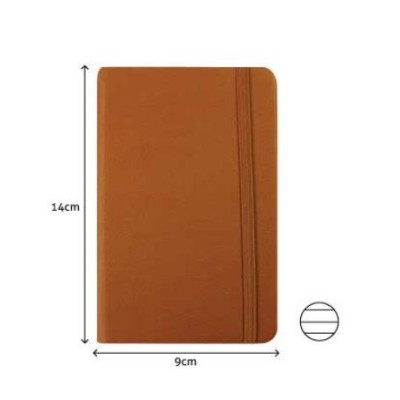 BLOCO NOTAS PAUTADO 140x90mm  116FLS CAPA SEMI PELE CAMEL C/ELASTICO