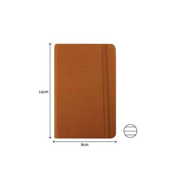 BLOCO NOTAS PAUTADO 140x90mm  116FLS CAPA SEMI PELE CAMEL C/ELASTICO
