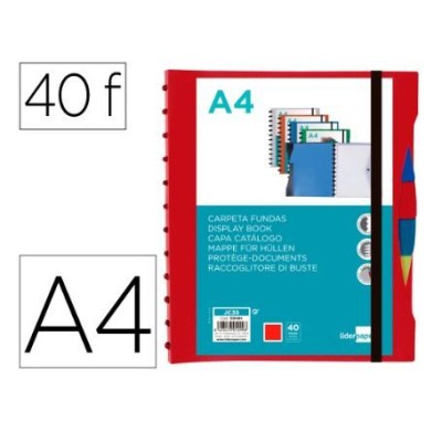 PASTA CATALOGO C/ 40 BOLSAS (MICAS) E SEPARADORES INTERCAMBIAVEIS A4 PERSONALIZAVEL C/ ELASTICO - VERMELHO