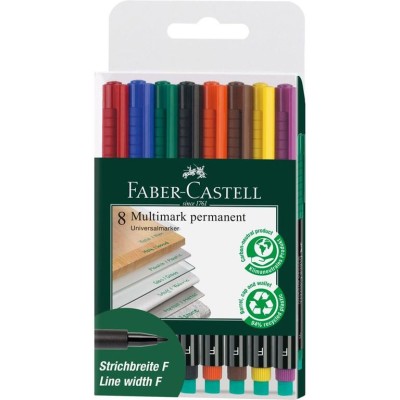 KIT 8x MARCADOR ACETATO PERMANENTE FABER- CASTELL MULTIMARK F CORES SORTIDAS