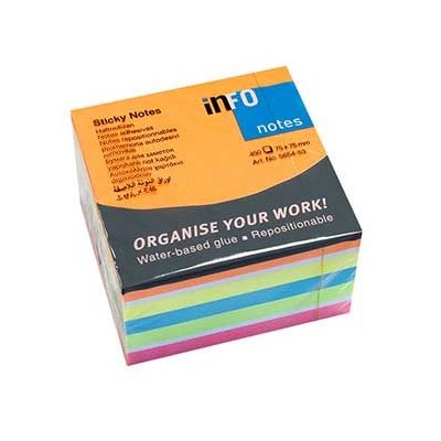 BLOCO NOTAS / POST IT CUBO 450 FLS 75/76x75/76mm CORES VIVAS FLUORESCENTES