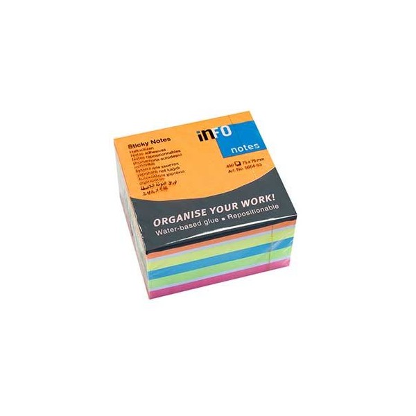 BLOCO NOTAS / POST IT CUBO 450 FLS 75/76x75/76mm CORES VIVAS FLUORESCENTES