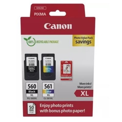 KIT 2x TINTEIROS CANON PG560XL + CL561XL ORIGINAL + 50 FOLHAS 10x15cm