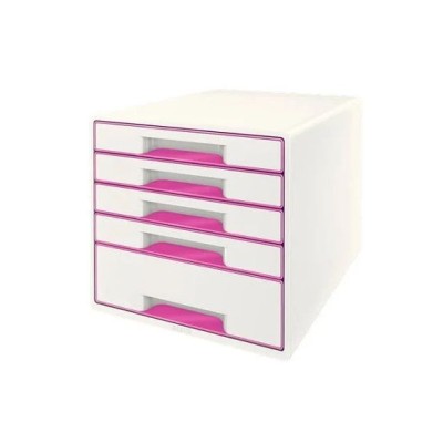 MODULO ARQUIVADOR SECRETARIA LEITZ WOW C/5 GAVETAS EM ROSA METALICO E BRANCO