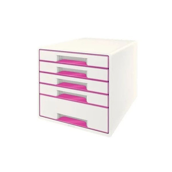 MODULO ARQUIVADOR SECRETARIA LEITZ WOW C/5 GAVETAS EM ROSA METALICO E BRANCO