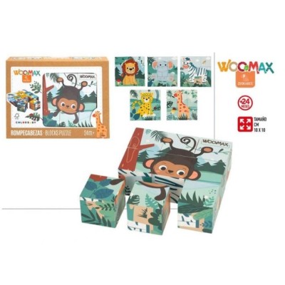 PUZZLE CUBOS EM MADEIRA ANIMAIS DA SELVA 