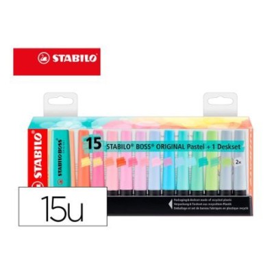 KIT x 15 MARCADORES FLUORESCENTE STABILO BOSS 70 DESKSET PASTEL CORES SORTIDAS