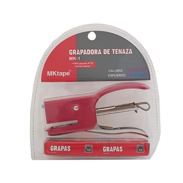 MINI AGRAFADOR ALICATE MKTAPE (P/Nº10) C/ CX AGRAFES - VERMELHO / ROSA