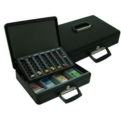 MALA / COFRE DINHEIRO COM BANDEJA PARA MOEDAS/NOTAS QC 370x110x290mm PRETO - C/ PEGA
