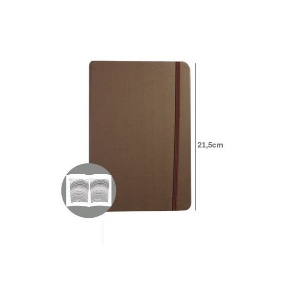 BLOCO NOTAS PAUTADO 215x145mm  116FLS CAPA SEMI PELE CASTANHO C/ELASTICO